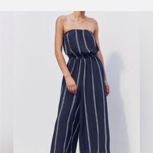 Libby Edelman Navy and White Striped Jumpsuit